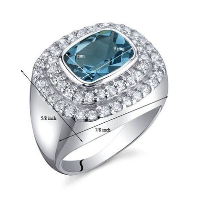 London Blue Topaz Ring Sterling Silver Radiant Shape 2.25 Carat