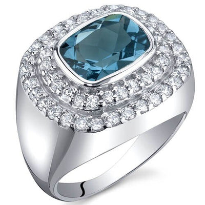 London Blue Topaz Ring Sterling Silver Radiant Shape 2.25 Carat