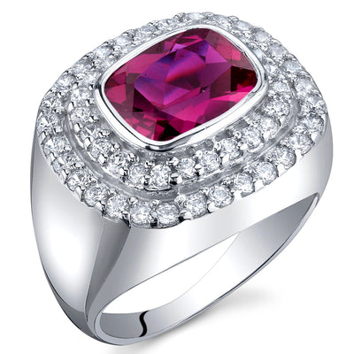 Created Ruby Radiant Cut Sterling Silver Ring Size 5