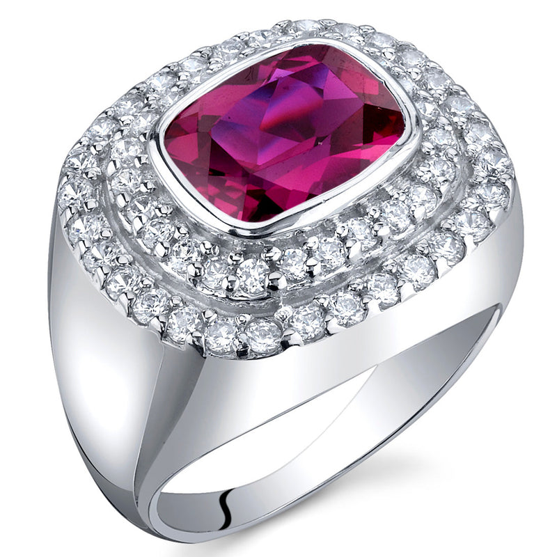 Created Ruby Radiant Cut Sterling Silver Ring Size 8