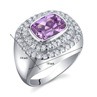 Pink Sapphire Ring Sterling Silver Radiant Shape 2.75 Carats