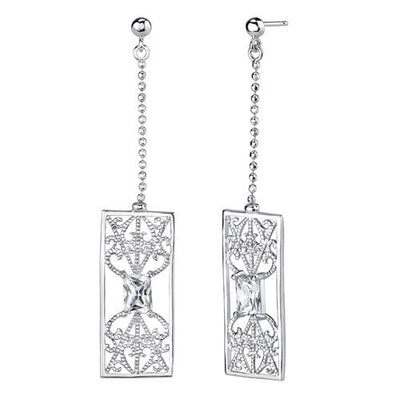 Cubic Zirconia Pendant Earrings Set Sterling Silver Radiant Cut