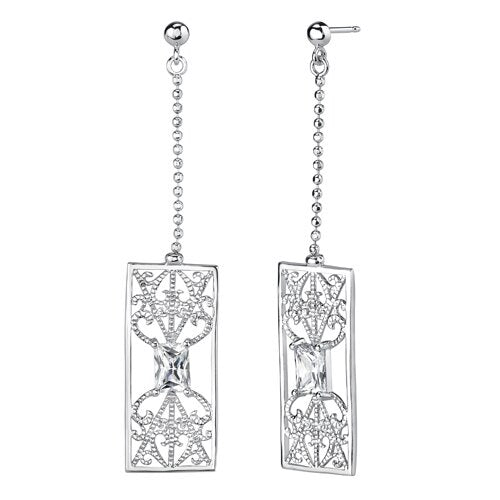 Cubic Zirconia Pendant Earrings Set Sterling Silver Radiant Cut