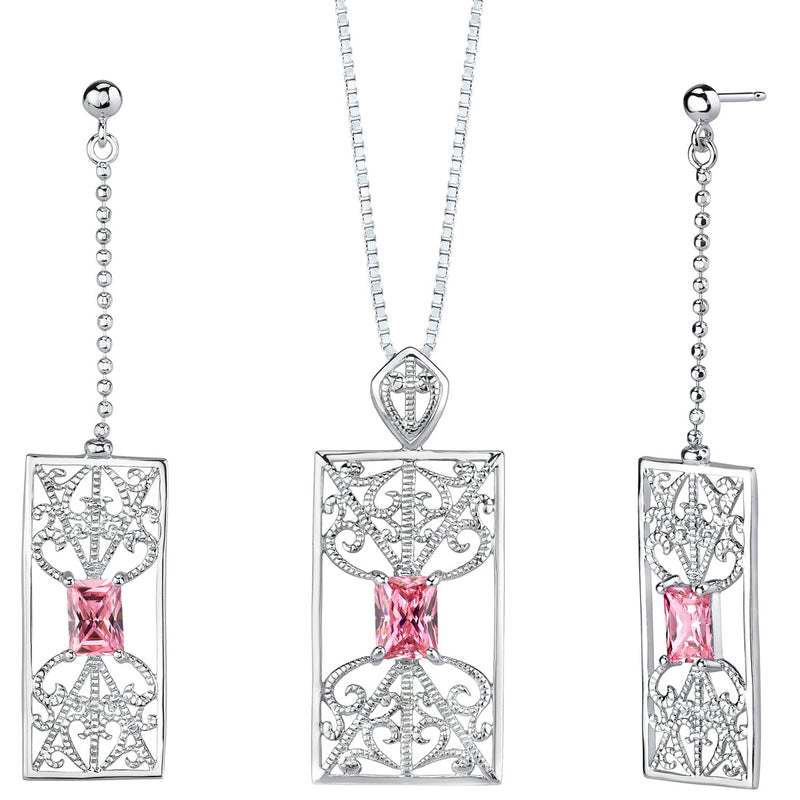 Cubic Zirconia Pendant Earrings Set Sterling Silver