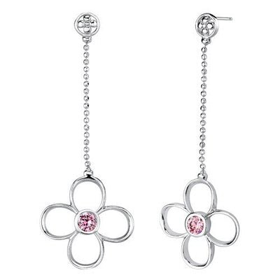 Pink Cubic Zirconia Pendant Earrings Set Sterling Silver Round 3 carats