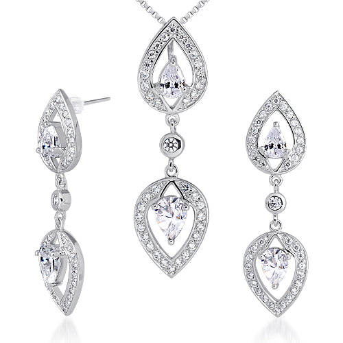 Cubic Zirconia Pendant Earrings Set Sterling Silver