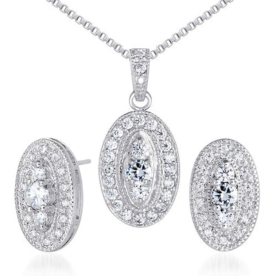 CZ Pendant Earrings Set in Sterling Silver