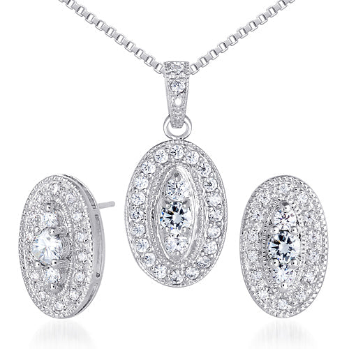 CZ Pendant Earrings Set in Sterling Silver