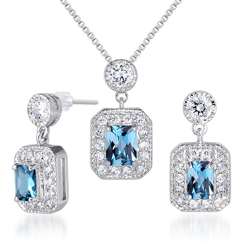 London Blue Topaz Pendant Earrings Set in Sterling Silver