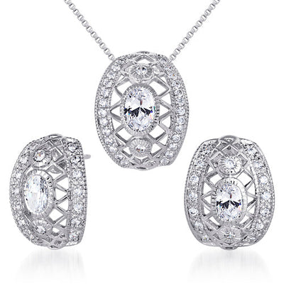 Sterling Silver Cubic Zirconia Pendant and Earrings Set