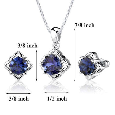 Blue Sapphire Pendant Earrings Set Sterling Silver Snowflake