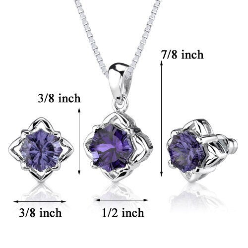 Alexandrite Pendant Earrings Set Sterling Silver Snowflake