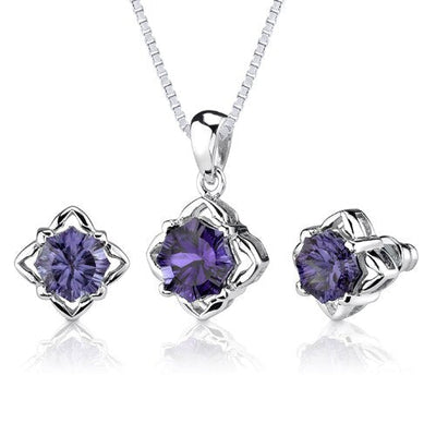 Alexandrite Pendant Earrings Set Sterling Silver Snowflake