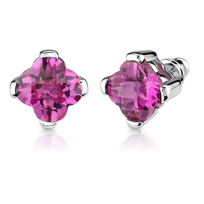 Created Pink Sapphire Pendant Earrings Set Sterling Silver Lily Cut 10.25 Carats