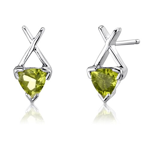 Peridot Pendant Earrings Set Sterling Silver Trillion 1.75 cts