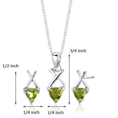 Peridot Pendant Earrings Set Sterling Silver Trillion 1.75 cts