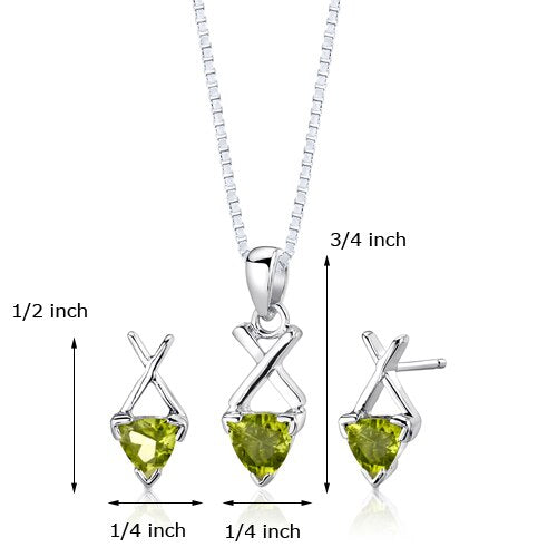 Peridot Pendant Earrings Set Sterling Silver Trillion 1.75 cts