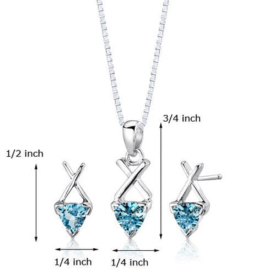 London Blue Topaz Pendant Earrings Set Sterling Silver Trillion