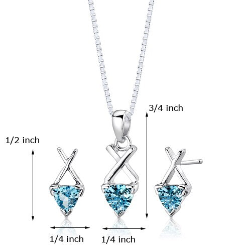 London Blue Topaz Pendant Earrings Set Sterling Silver Trillion