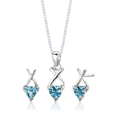 London Blue Topaz Pendant Earrings Set Sterling Silver Trillion