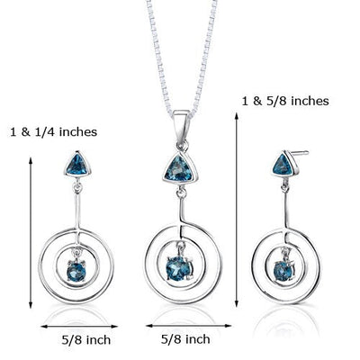 2 cts Trillion Cut London Blue Topaz Sterling Silver Set