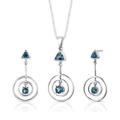 2 cts Trillion Cut London Blue Topaz Sterling Silver Set