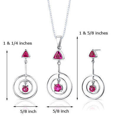 Ruby Sterling Silver Pendant Earrings Set