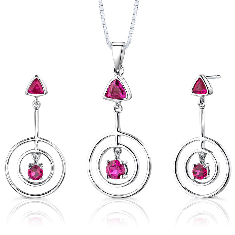 Ruby Sterling Silver Pendant Earrings Set