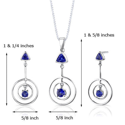 Sterling Silver Multishape Sapphire Pendant Earrings Set