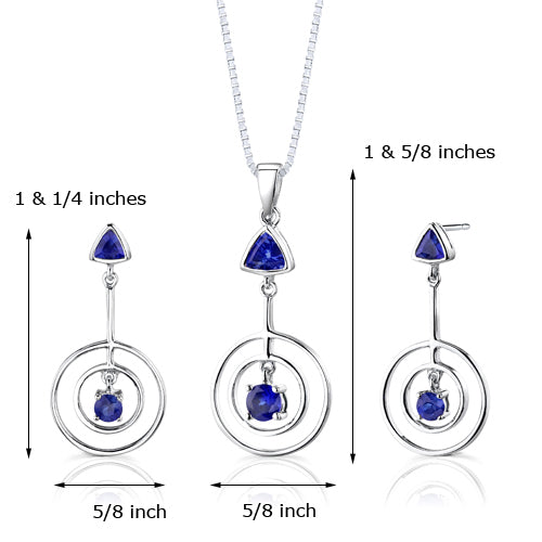 Sterling Silver Multishape Sapphire Pendant Earrings Set