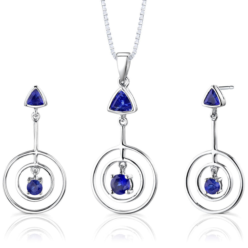 Sterling Silver Multishape Sapphire Pendant Earrings Set