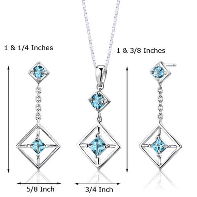 Swiss Blue Topaz Sterling Silver Pendant and Earrings Set