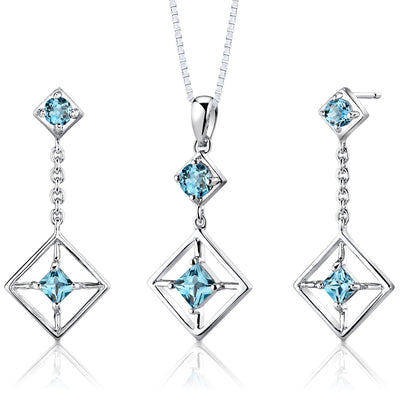 Swiss Blue Topaz Sterling Silver Pendant and Earrings Set