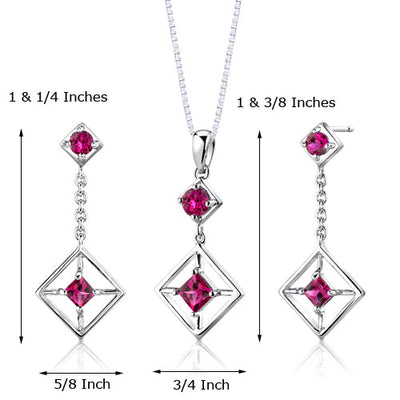 Ruby Sterling Silver Pendant Earrings Set