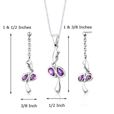 Amethyst Pendant Earrings Set Sterling Silver 1.50 Carats