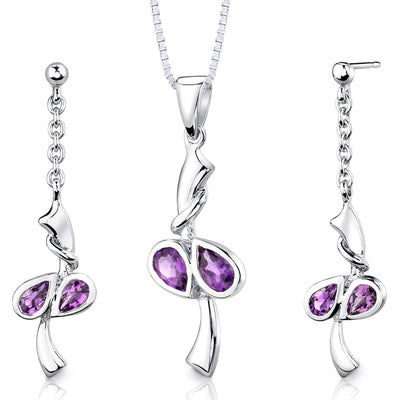 Amethyst Pendant Earrings Set Sterling Silver 1.50 Carats