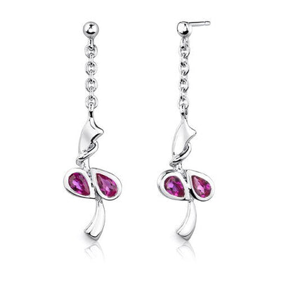 Ruby Pendant Earrings Set Sterling Silver Pear Shape 2 Carats