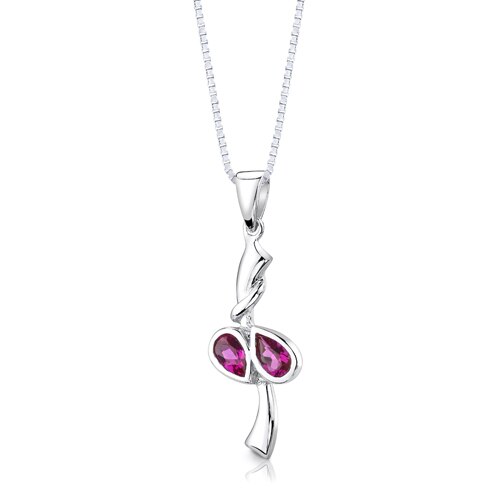 Ruby Pendant Earrings Set Sterling Silver Pear Shape 2 Carats