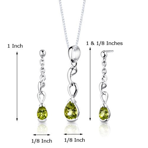 Peridot Pendant Earrings Set Sterling Silver Pear Shape 1.5 cts