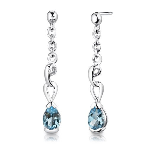 Swiss Blue Topaz Pendant Earrings Set Sterling Silver Pear