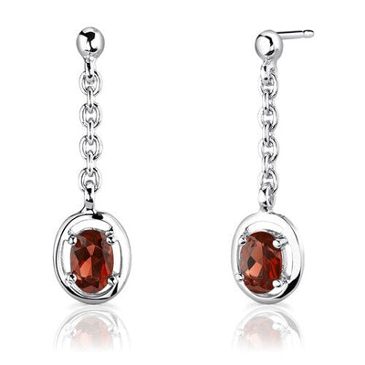 Garnet Pendant Earrings Set Sterling Silver Oval Shape 2 Carats