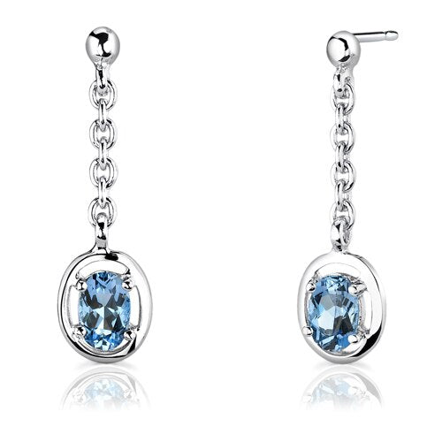 Swiss Blue Topaz Pendant Earrings Set Sterling Silver Oval