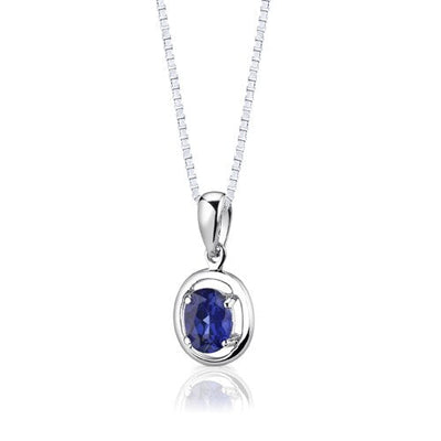 Blue Sapphire Pendant Earrings Set Sterling Silver Oval