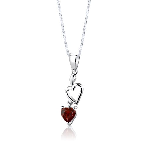 Garnet Pendant Earrings Set Sterling Silver Heart Shape 2 carat