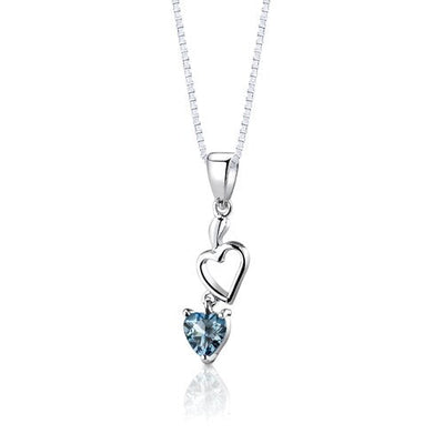 Swiss Blue Topaz Pendant Earrings Set Sterling Silver Heart