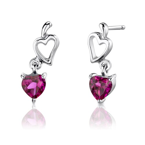 Ruby Pendant Earrings Set Sterling Silver Heart Shape 2 Carats