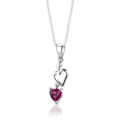 Ruby Pendant Earrings Set Sterling Silver Heart Shape 2 Carats