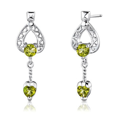 2 cts Heart Cut Peridot Sterling Silver Pendant Earrings Set