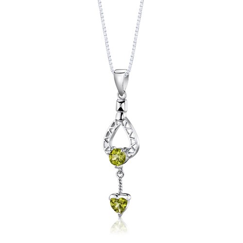 2 cts Heart Cut Peridot Sterling Silver Pendant Earrings Set