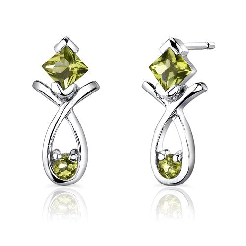 Peridot Pendant Earrings Set Sterling Silver Princess 2 Carats